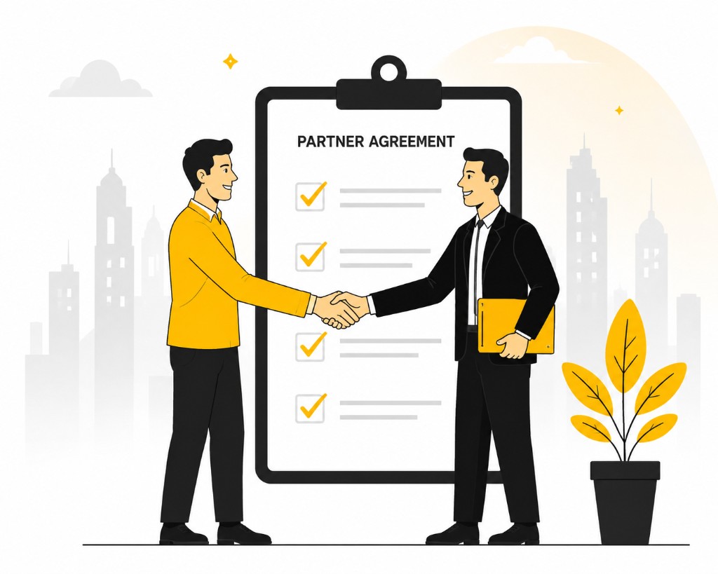 Partner agreement handshake illustration